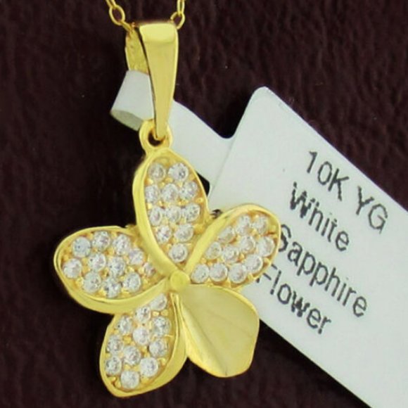 FLOWER WHITE SAPPHIRES PENDANT 10K GOLD